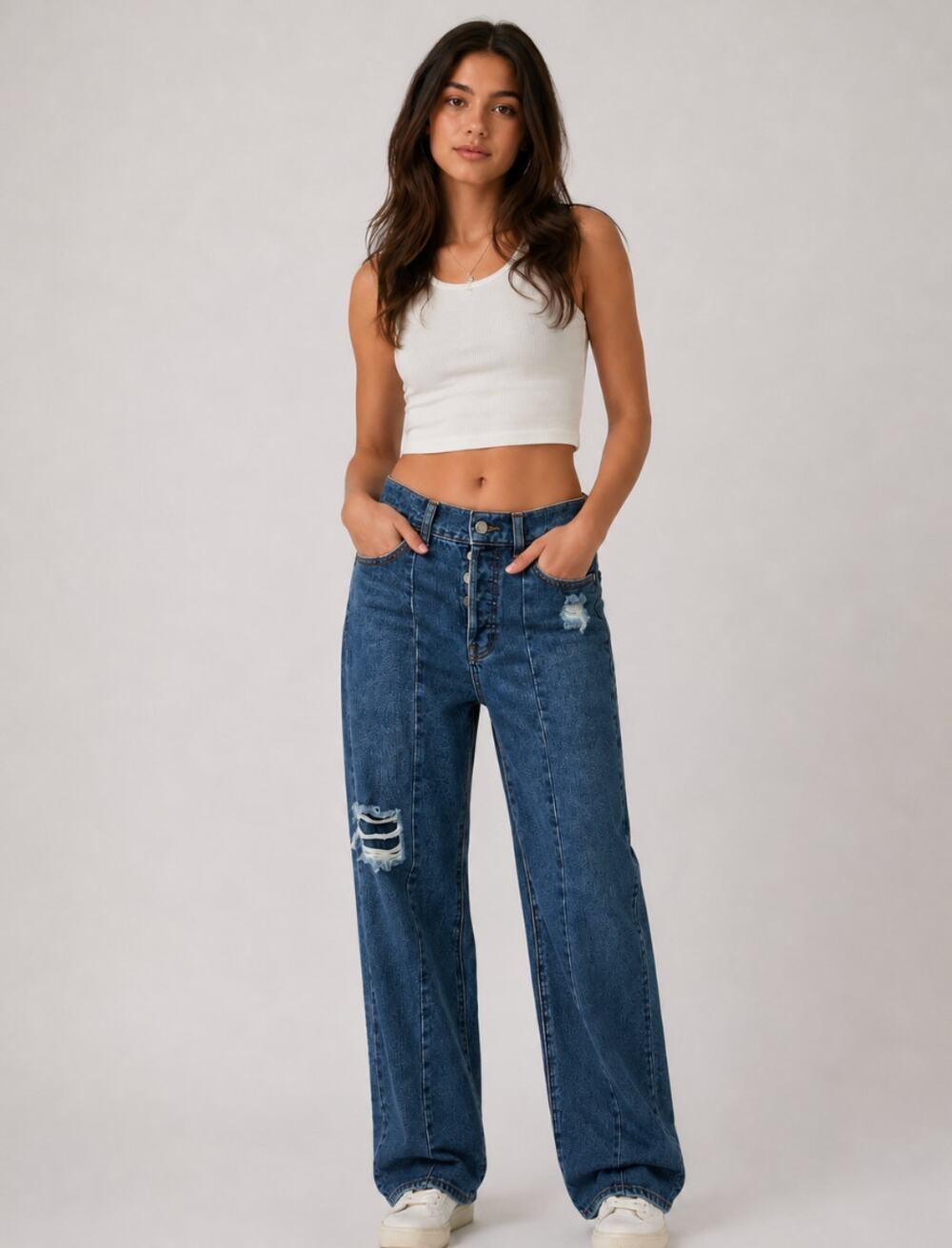NWT PacSun Baggy Jeans M Rodeo Wash Faux Distressed Wide Leg Women's 26 Modest